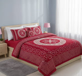 Four Border Jacquard Velvet Bed Sheet 5Pcs-RED